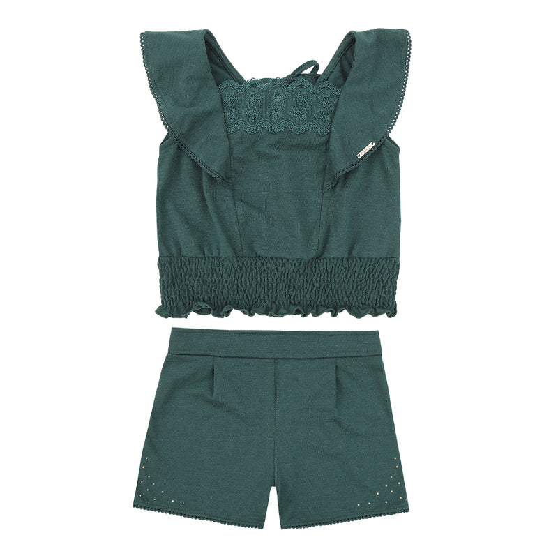 Conjunto Feminino Blusa com Babado Godê e Shorts com Strass Paraiso - Image 2
