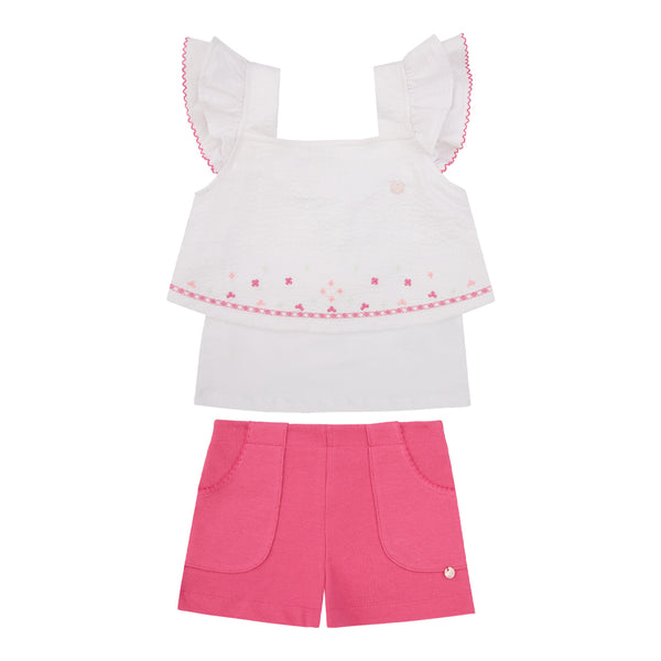 Conjunto Feminino Blusa Bordada com Shorts Piquet Suedine Paraiso