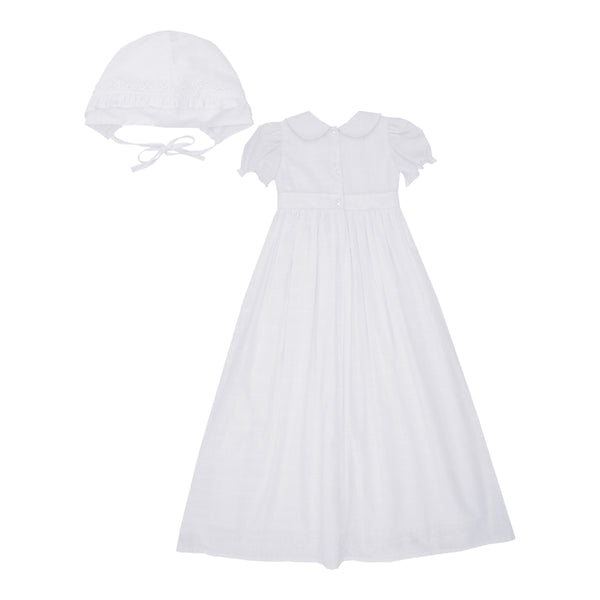 Mandrião de Batismo Branco Longo com Chapéu e Acabamento em Renda