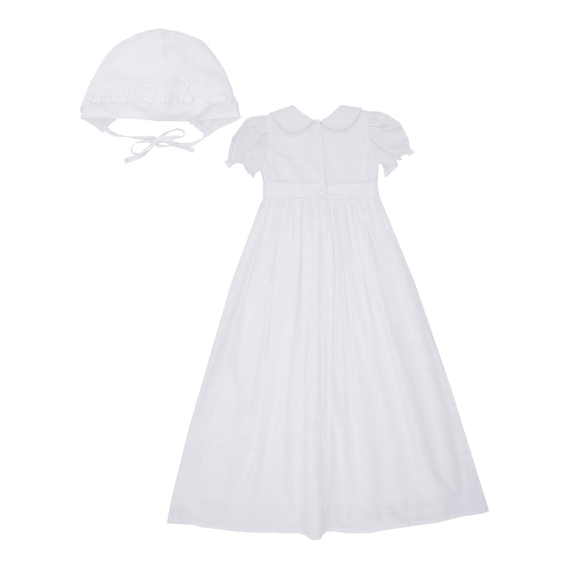 Mandrião de Batismo Branco Longo com Chapéu e Acabamento em Renda - Image 2