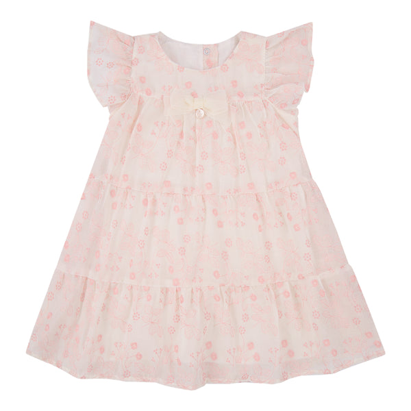 Vestido em Voil Bordado com Laço de Organza Paraiso