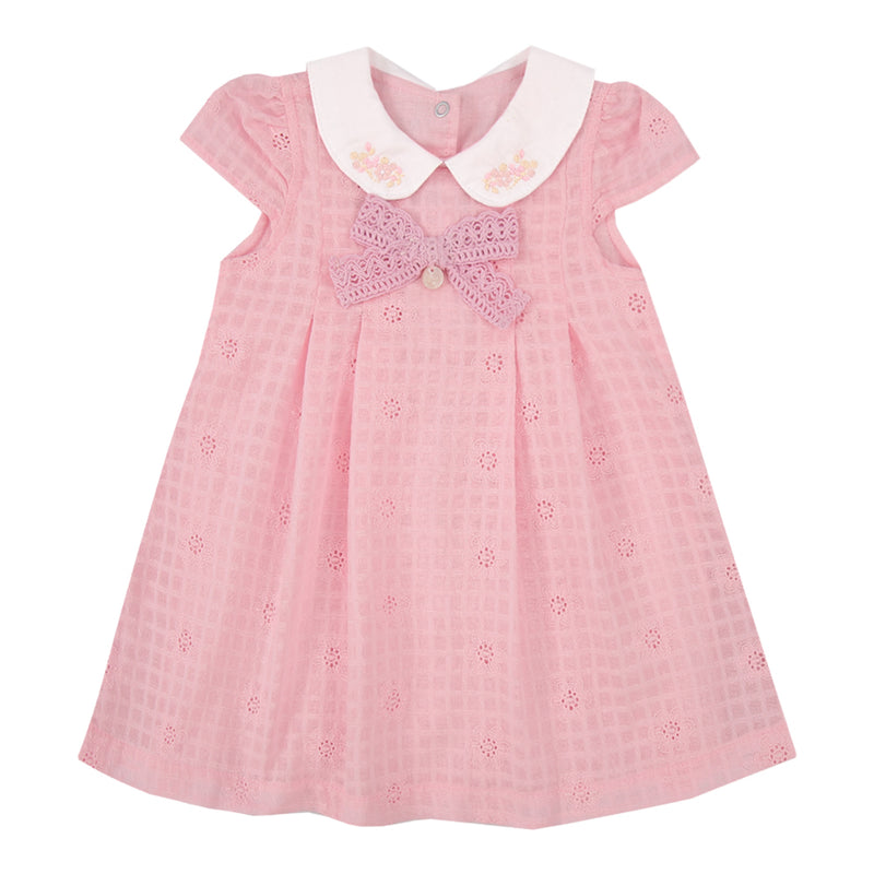 Vestido em Voil Quadriculado Floral com Gola Bordada Paraiso - Image 5