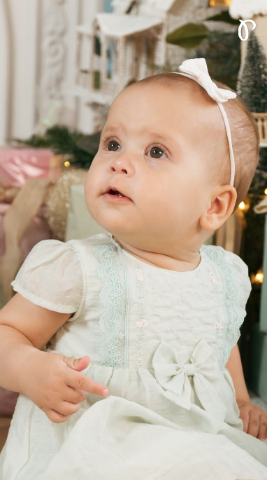 Vestido em Organza Listrada com Peitinho Bordado Paraiso