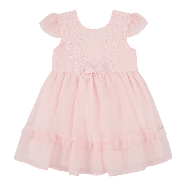 Vestido Bebê Cerimônia Chiffon com Renda Laço na Cintura e Babado