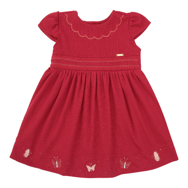 Vestido Bebê Festa Malha Quadriculada Bordado Borboleta Manga Copinho - Image 5