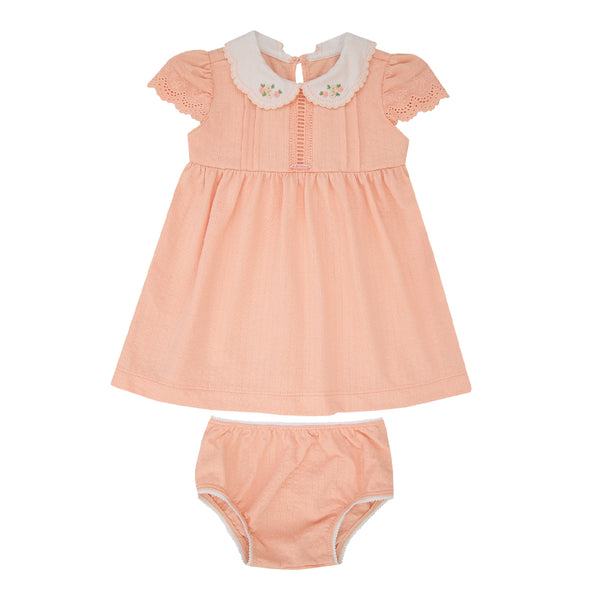 Vestido Bebê com Gola Bordada e Calcinha Paraíso