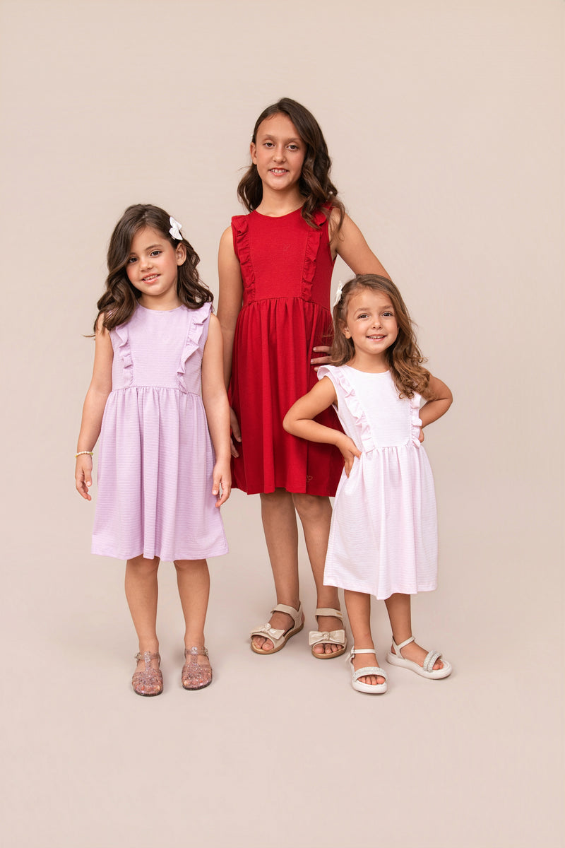 Vestido Infantil Malha Trabalhada Franzido com Babados e Strass - Image 2