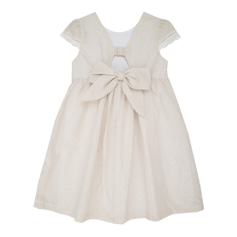 Vestido Infantil Cerimônia Jacquard Lurex Bege com Laço nas Costas - Image 5