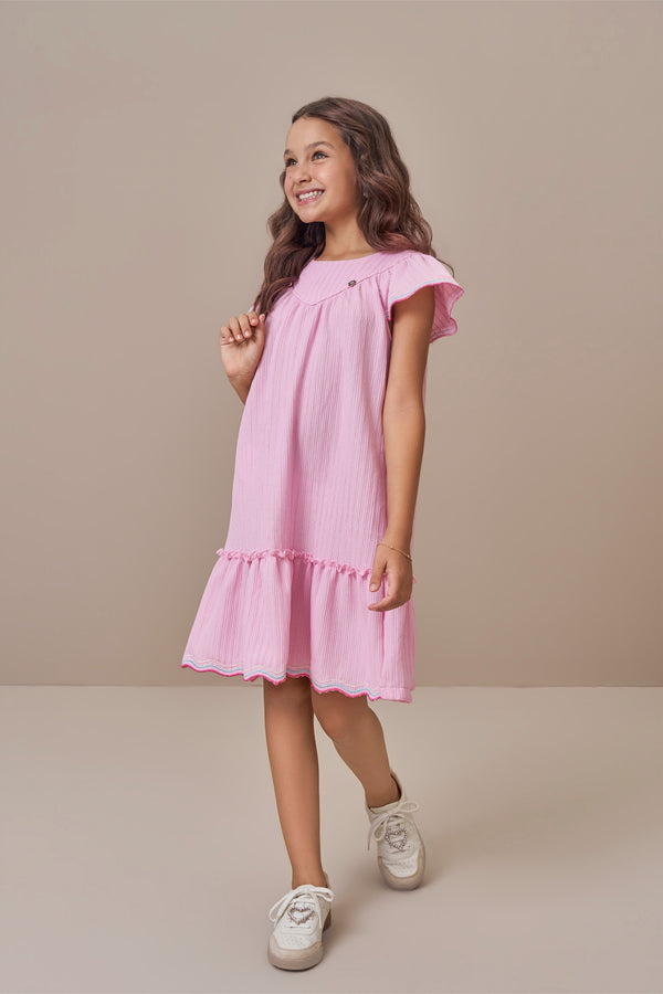Vestido Texturizado com Amarração nas Costas