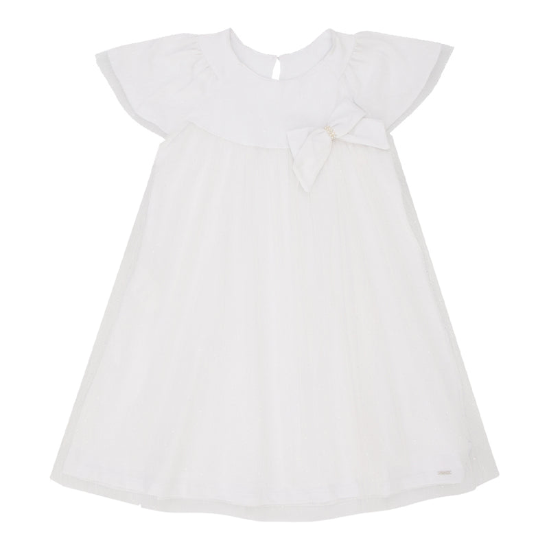 Vestido Infantil Cerimônia Tule com Brilho Laço no Peito e Manga Franzida - Image 5