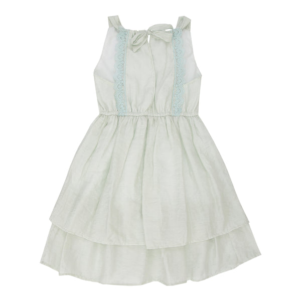 Vestido em Organza Listrada com Lurex e Laço com Strass