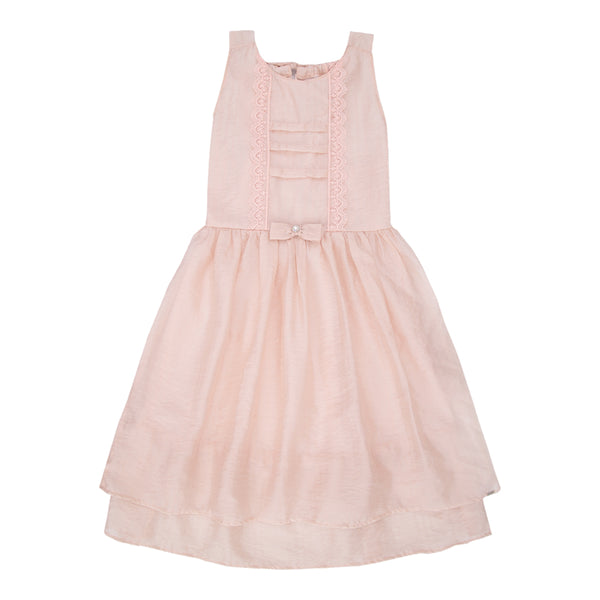 Vestido em Organza Listrada com Lurex e Laço com Strass