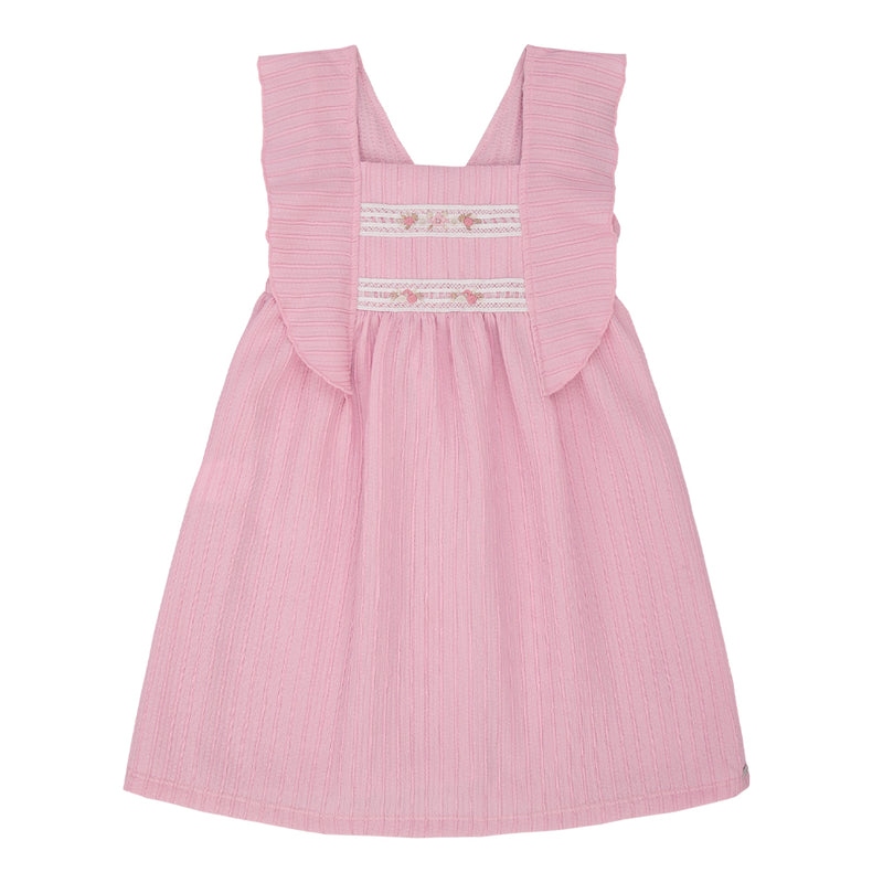Vestido Infantil Malha Trabalhada com Bordado no Peitinho e Manga de Babado - Image 2