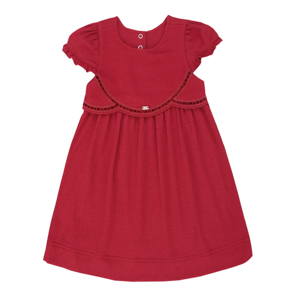 Vestido Infantil Festa com Pala Sobreposta Bordado Vazado e Manga Embabadada