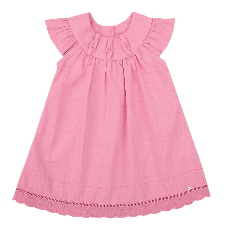 Vestido Infantil Tecido Plano com Viés Trançado, Pérola e Manga Franzida - Image 2