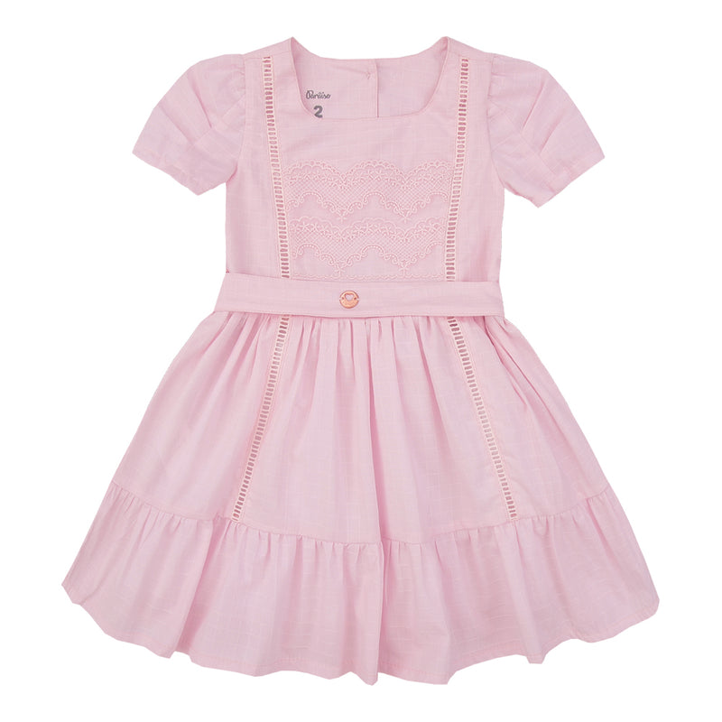 Vestido Infantil Cerimônia Tecido Plano com Entremeio Vazado, Renda e Cinto - Image 5
