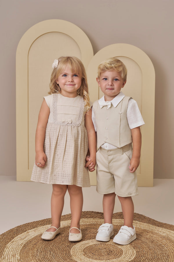Vestido Infantil Ceriônia Lese com Peitinho Duplo, Saia Franzida e Laço