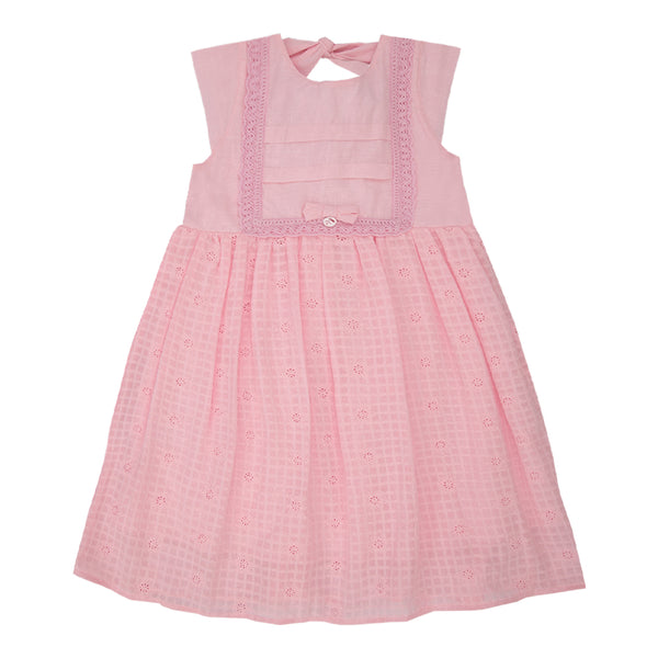 Vestido Infantil Ceriônia Lese com Peitinho Duplo, Saia Franzida e Laço