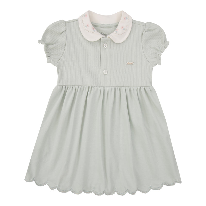 Vestido Bebê Suedine com Gola Bordada Floral, Manga Franzida e Saia Rodada - Image 2