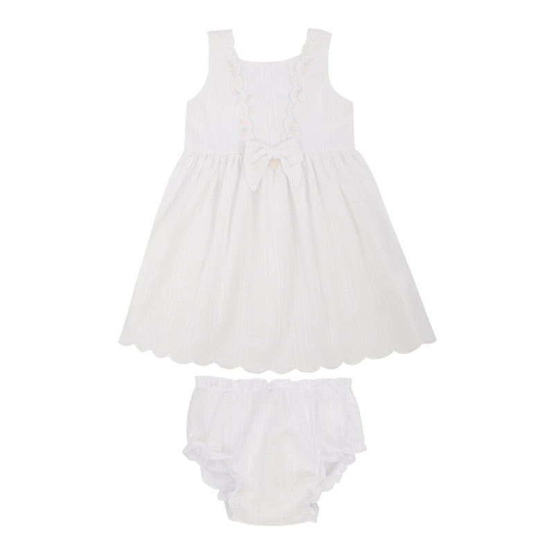 Vestido Bebê Batizado Branco Tricoline Jacquard com Bordado e Calcinha - Image 2