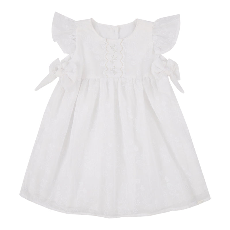Vestido Bebê Ceriônia Branco Voil Bordado com Manga Babado e Laços Laterais - Image 2