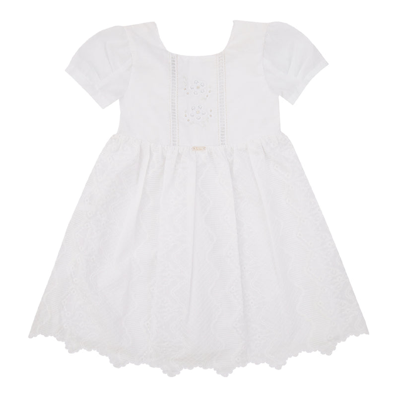 Vestido Infantil Ceriônia Lese com Bordado Vazado, Saia Franzida e Barra Bordada - Image 5