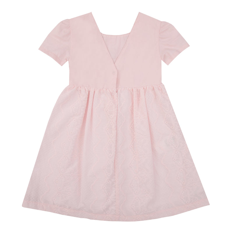 Vestido Infantil Ceriônia Lese com Bordado Vazado, Saia Franzida e Barra Bordada - Image 8