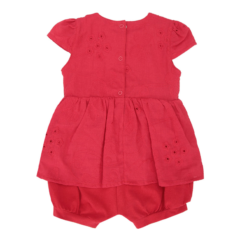 Macacão Curto Bebê Efeito Vestido Malha Conforto com Laise e Laço Bordado - Image 5
