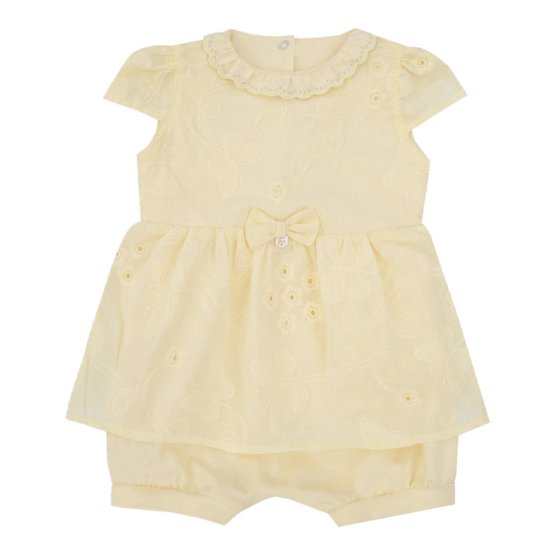 Macacão Curto Bebê Efeito Vestido Malha Conforto com Laise e Laço Bordado - Image 2