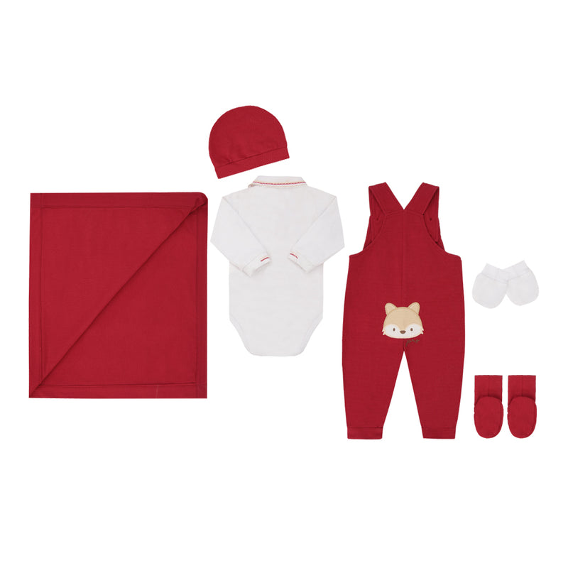 Saída Maternidade Bebê Vermelho com Jardineira, Sapatinhos e Manta - Paraíso - Image 2
