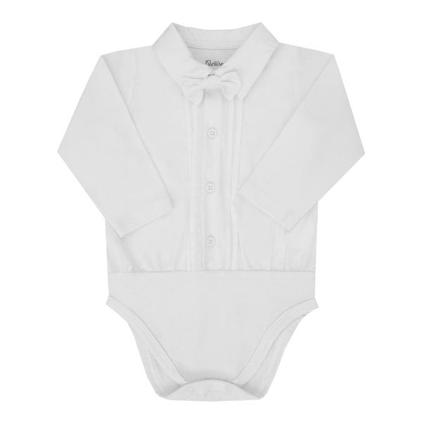 Body Bebê Masculino Cerimônia Malha Conforto Gola Polo com Gravatinha Borboleta
