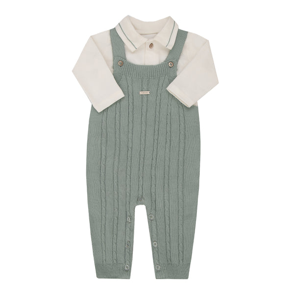 Conjunto Bebê Natal Malha Conforto e Tricô com Gola Polo e Jardineira