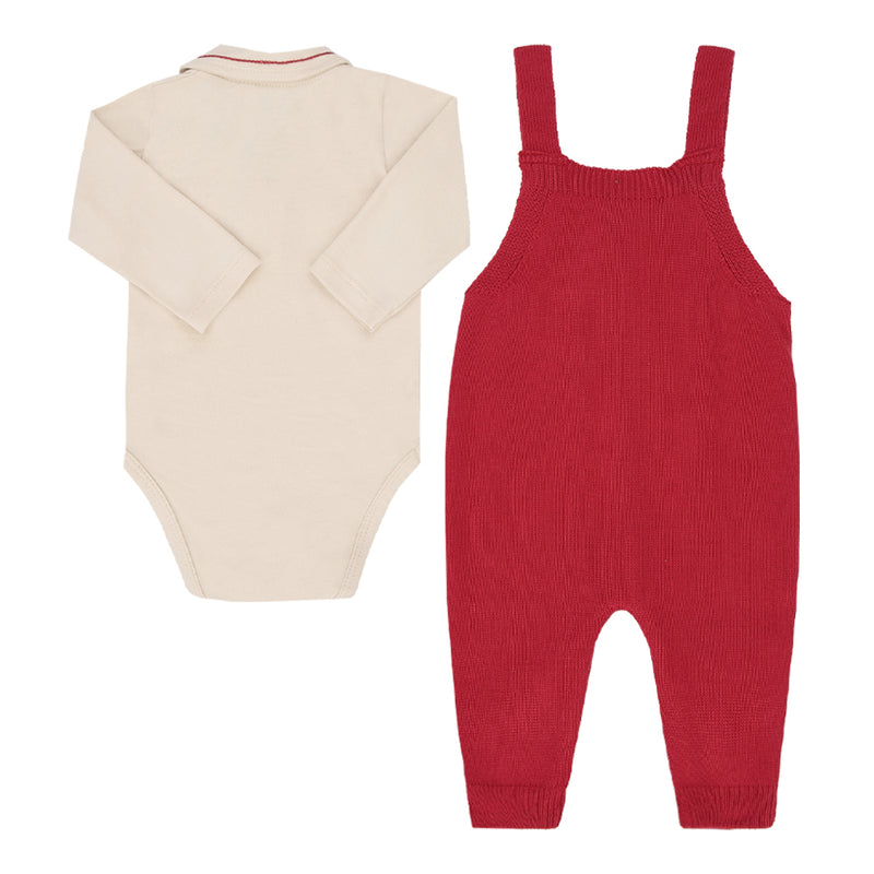 Conjunto Bebê Natal Malha Conforto e Tricô com Gola Polo e Jardineira - Image 5