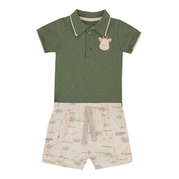 Conjunto Bebê Masculino Body Polo Malha Conforto com Shorts Estampado