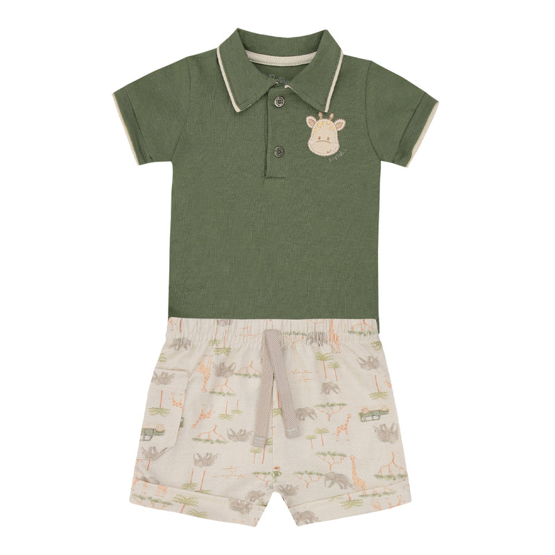 Conjunto Bebê Masculino Body Polo Malha Conforto com Shorts Estampado - Image 2