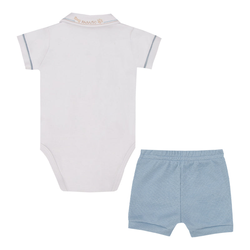 Conjunto Bebê Masculino Body Suedine Gola Bordada com Shorts Quadriculado - Image 5