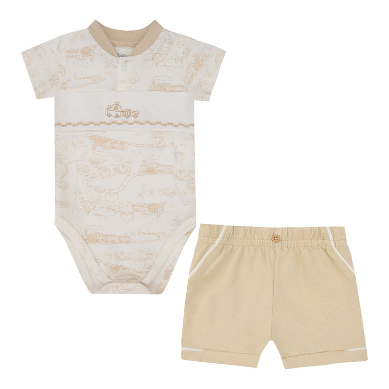 Conjunto Bebê Masculino Malha Conforto Estampada Body Bordado com Shorts - Image 2