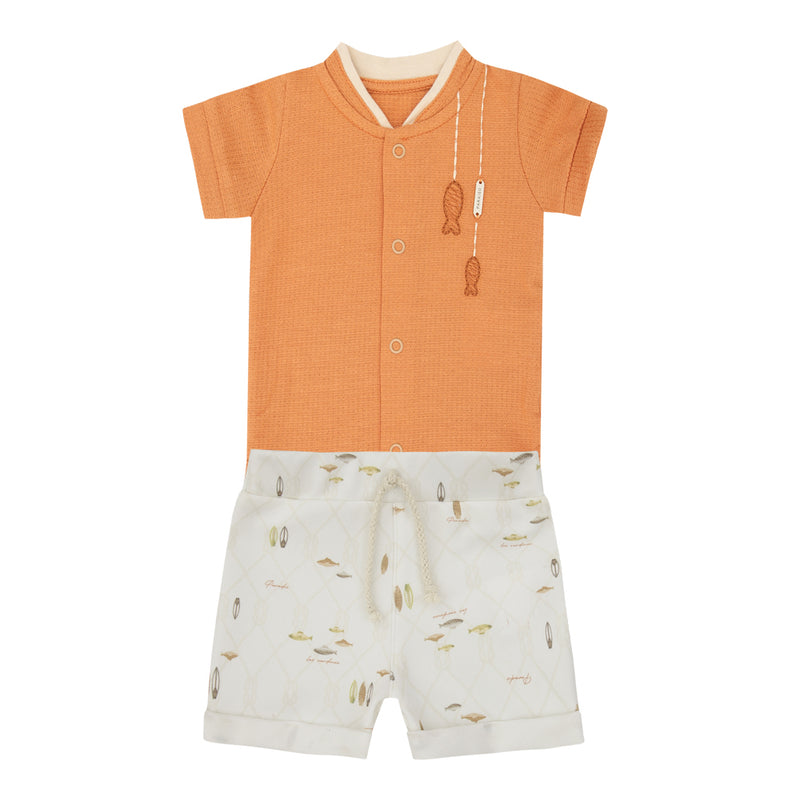 Conjunto Bebê Masculino Body Manga Curta Malha Trabalhada e Shorts Montaria Estampado - Image 2