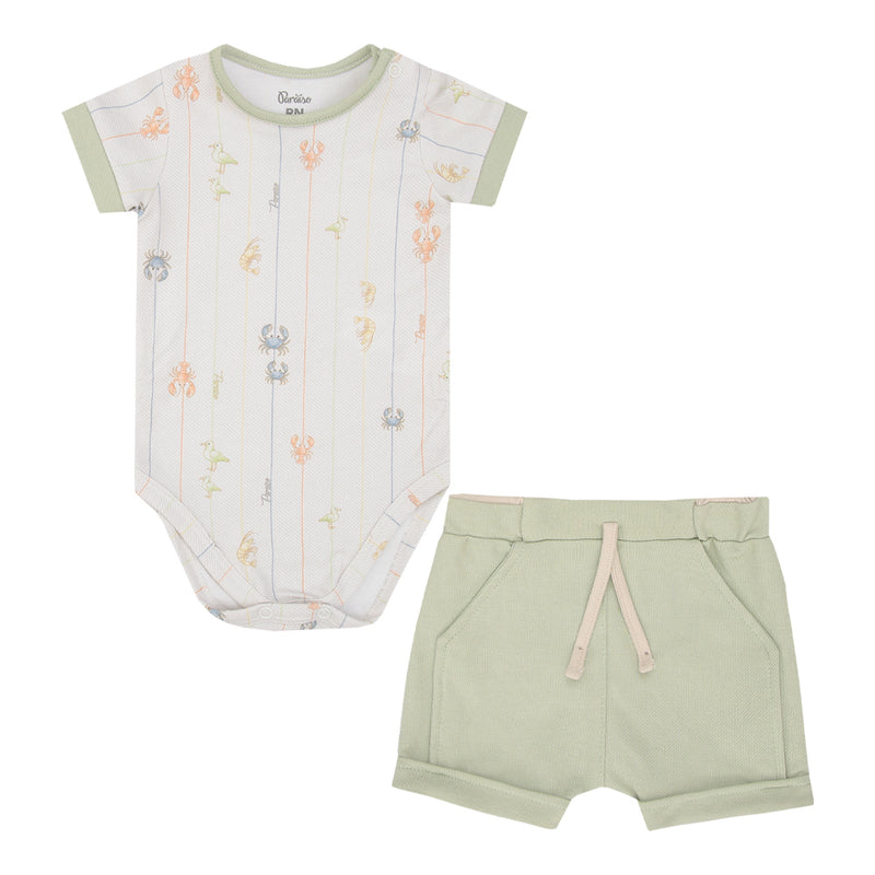 Conjunto Baby Unissex Body Manga Curta Malha Conforto e Shorts Legging com Bordado - Image 5