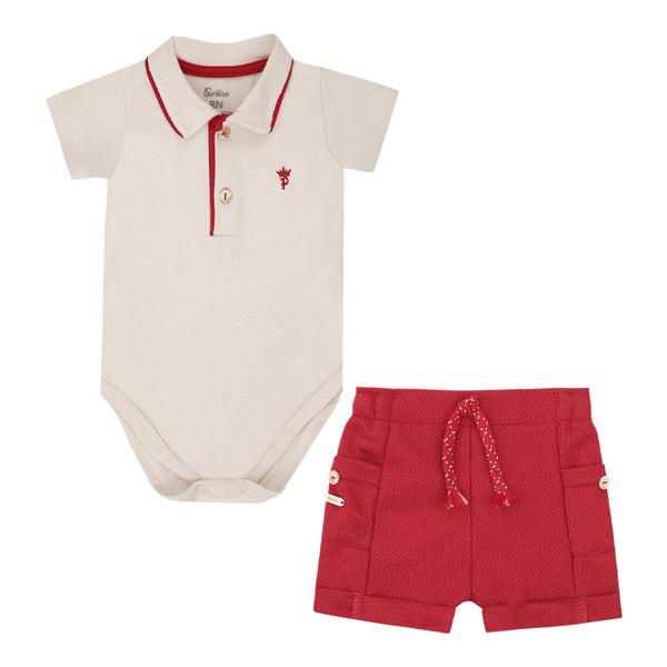 Conjunto Bebê Masculino Natal Malha Conforto com Gola Polo e Shorts Malha Versa