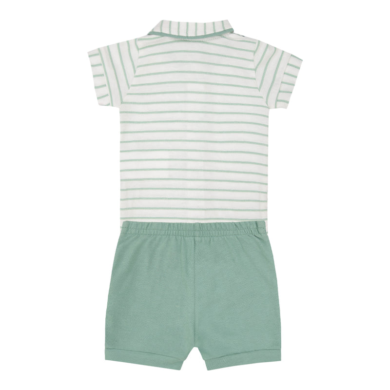 Conjunto Baby Unissex Body Listrado com Botões de Pressão e Shorts com Bordado - Image 5