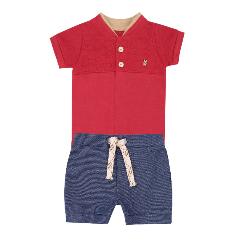 Conjunto Baby Masculino Natal Malha Conforto com Recorte Trabalhado e Shorts Jeans - Image 5