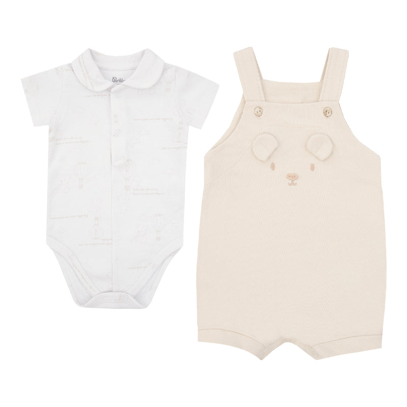 Conjunto Baby Macacão Curto Jardineira Malha Conforto com Bordado e Body Estampado - Image 2
