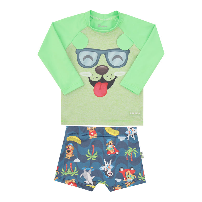 Conjunto Praia Infantil Masculino Manga Longa UV com Sunga e Estampa de Cachorro - Image 2