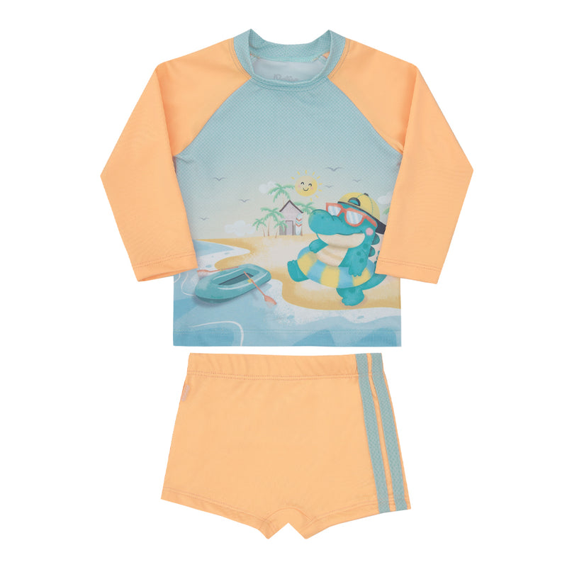 Conjunto Praia Infantil Masculino Manga Longa Bicolor UV com Sunga e Viés - Image 2