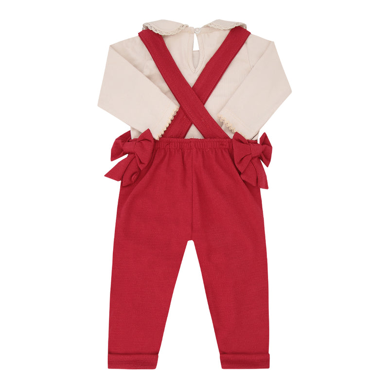 Conjunto Bebê Feminino Malha Conforto Body Manga Longa com Jardineira e Bordado - Image 2