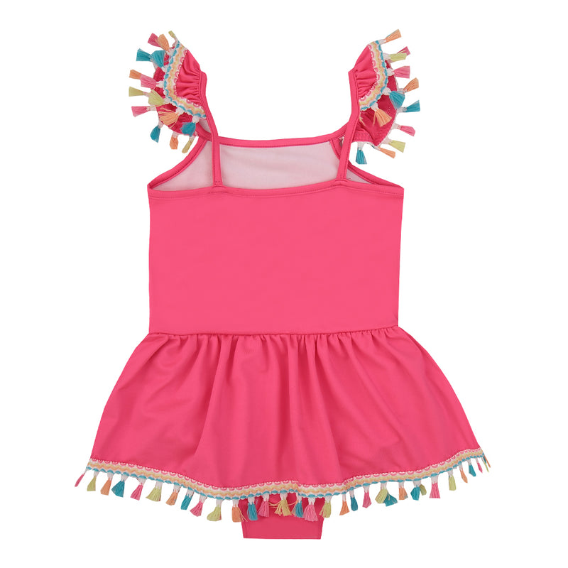 Maiô Infantil Feminino com Sainha Franzida, Babadinhos e Proteção UV Neon - Image 8