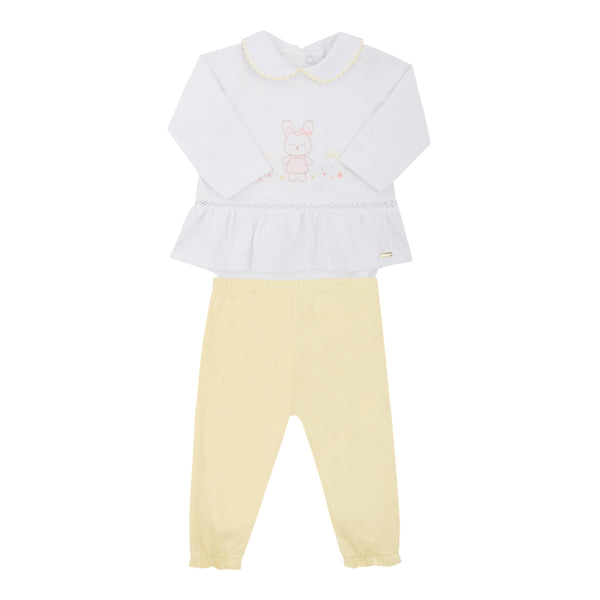 Conjunto Baby Feminino Body Manga Longa Peplum com Bordado e Calça Malha Conforto