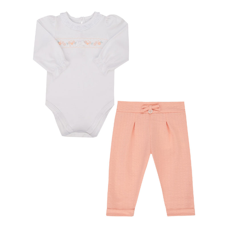 Conjunto Baby Feminino Body Manga Longa Malha Conforto com Bordado, Renda e Calça - Image 2