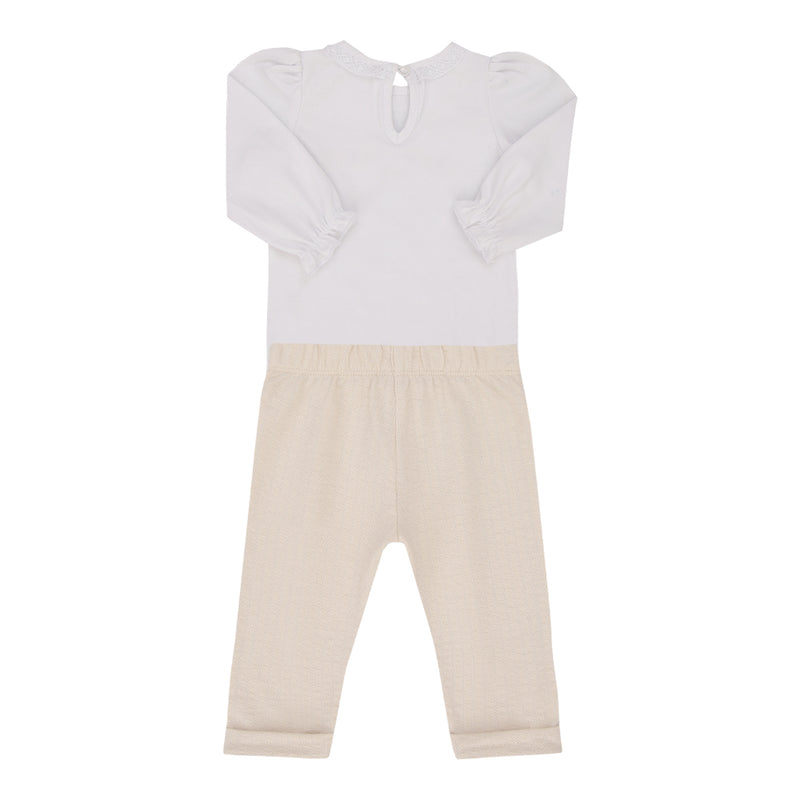 Conjunto Baby Feminino Body Manga Longa Malha Conforto com Bordado, Renda e Calça - Image 5